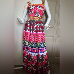 Vibrant Floral and Geometric Maxi Dress
